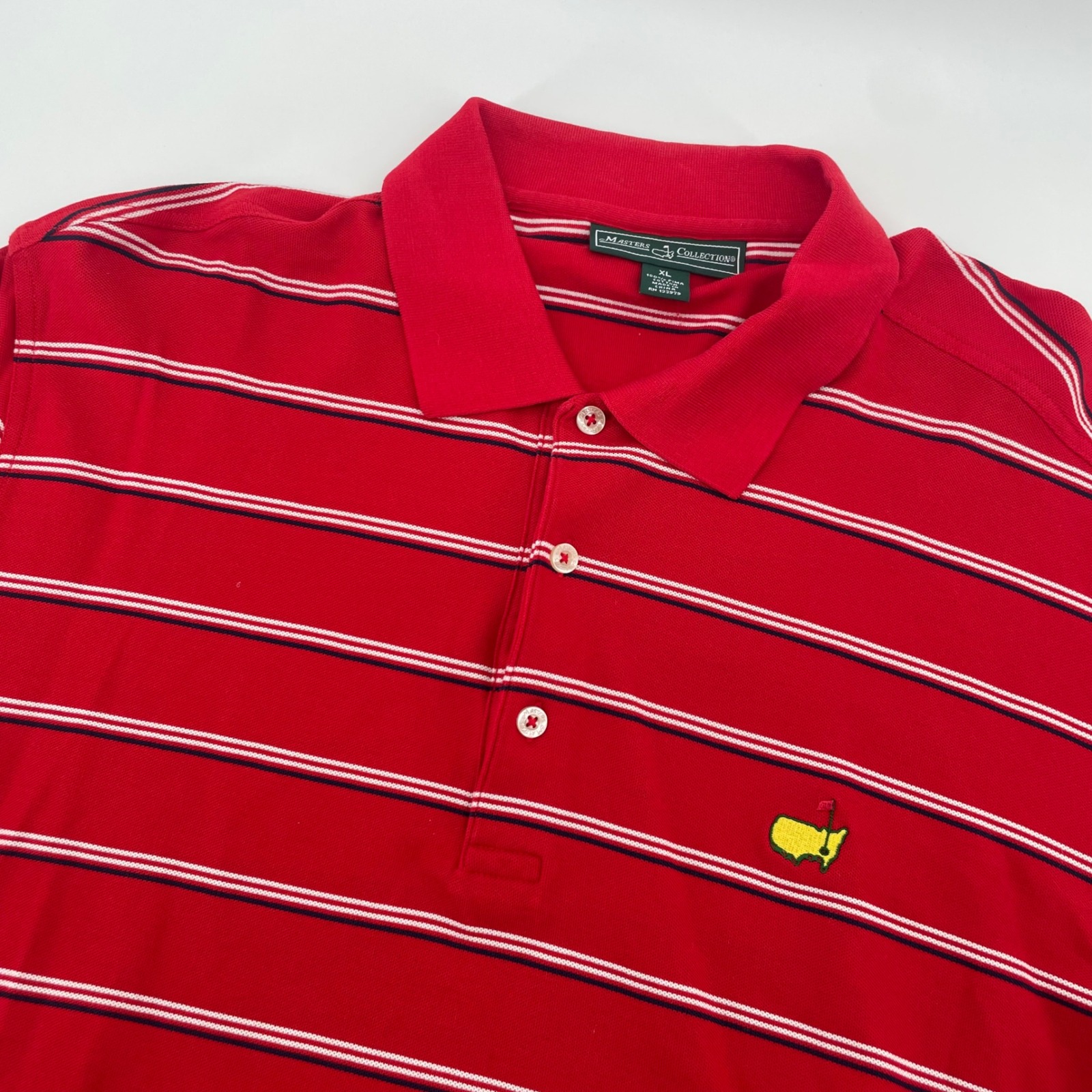 Masters Collection Polo Mens Xl Red Striped Pima Cotton Golf Logo Tournament